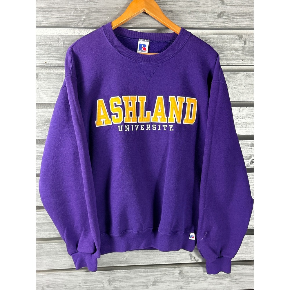 Vintage Russell Athletic Ashland University Sweatshirt Purple Men M Sewn Stained